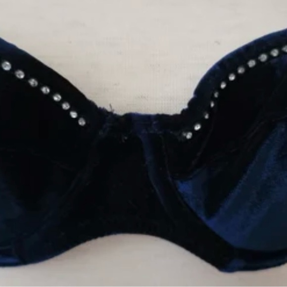 Vintage Victoria’s Secret 1990s Bra Velvet Blue Sz 34 B - Picture 2 of 4